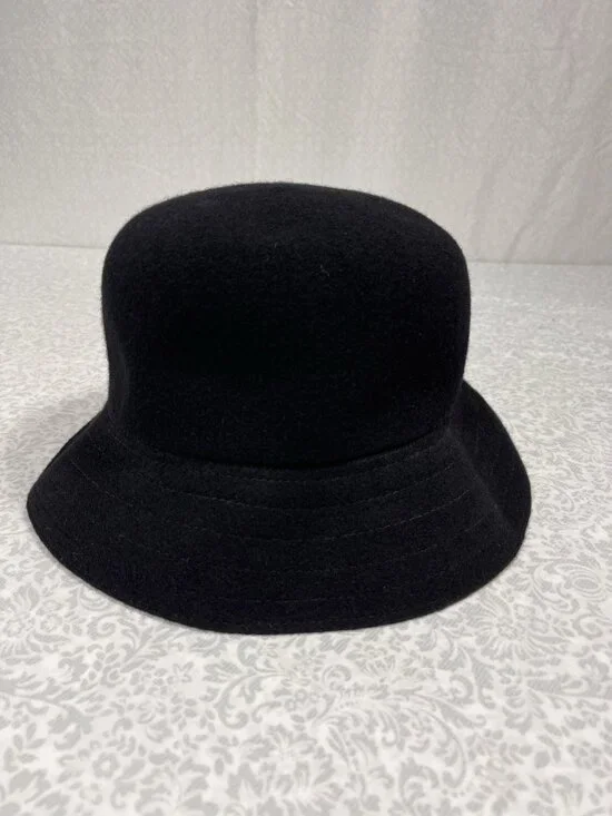 Vtg Kangol Bucket Hat UK Black Wool Angora 90s Hip Hop Streetwear Sz Regular - Picture 1 of 11